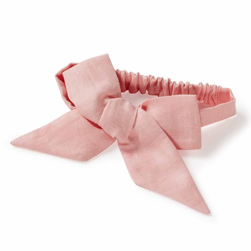 Baby Pink Pre-Tied Linen Bow - Baby & Toddler